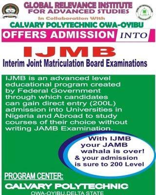 Calvary Polytechnic IJMB admission for 2021/2022 session