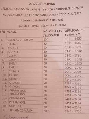 UDUTH schedule for entrance exam, 2021/2022