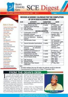 BUK SCE revised academic calendar, 2019/2020