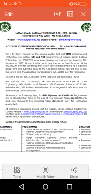 HUKPOLY admission forms for 2020/2021 session