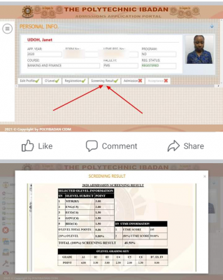 The Polytechnic Ibadan ND Post-UTME screening result, 2020/2021