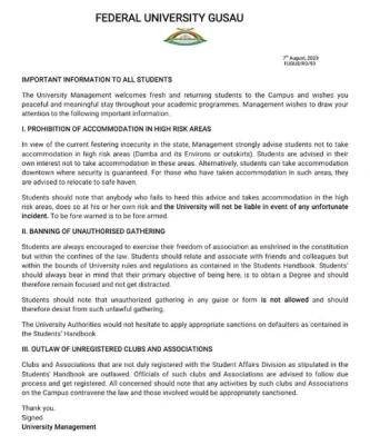 FUGUSAU important notice to all students