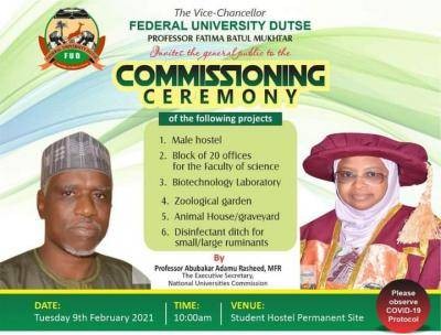 FUDutse set to commission male hostel, biotechnology Lab, others