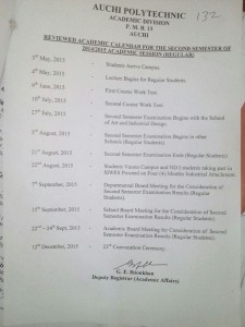 Auchi Poly Reviewed 2nd Semester Academic Calendar 2014/2015