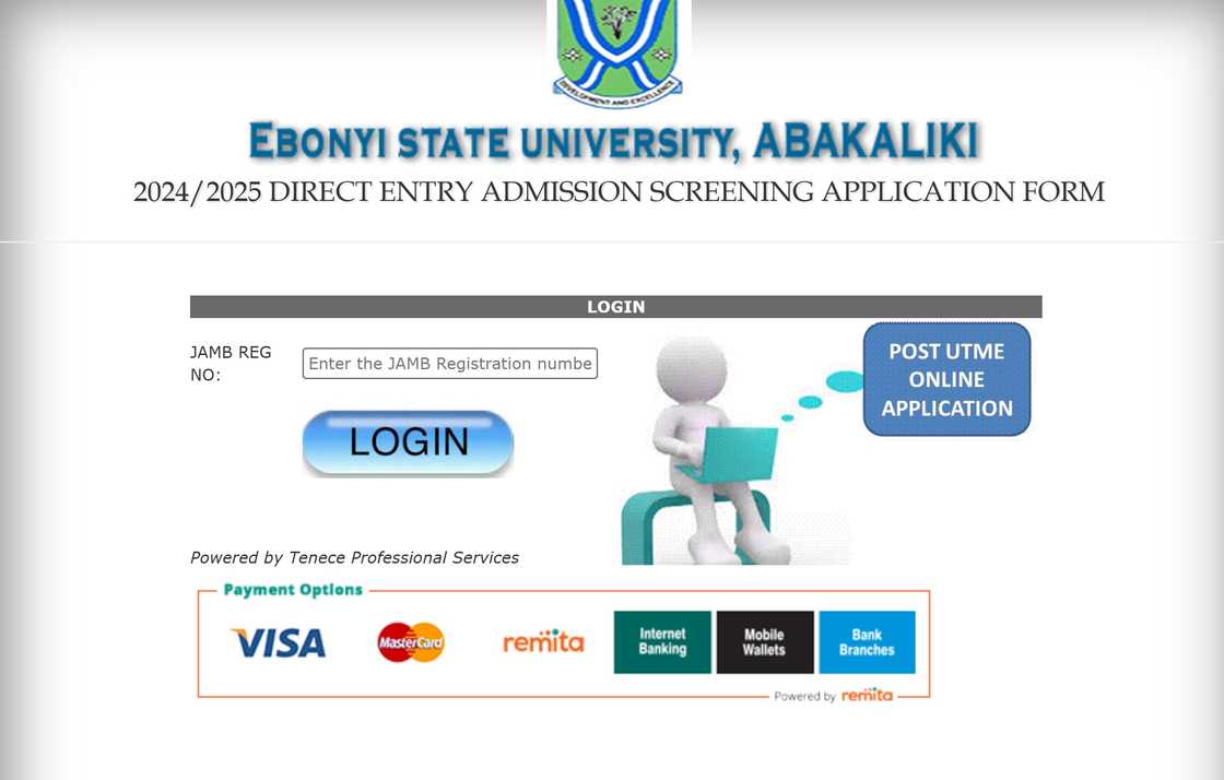 Post UTME DE registration at Ebonyi State University