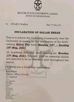 BASUG announces Sallah break