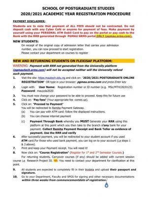 MAUTECH postgraduate registration procedures for 2020/2021 session