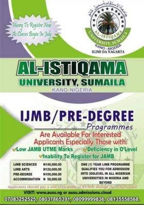 Al-istiqamah University IJMB/Pre-Degree admission form, 2020/2021