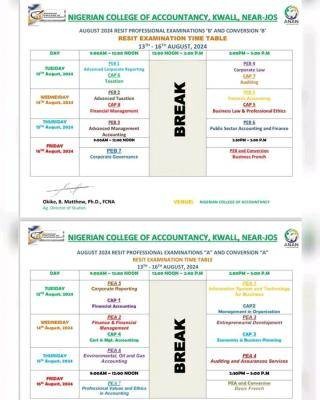 Nigerian College of Accountancy releases 2024 August resit exam timetable