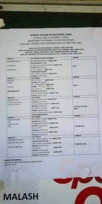 FCE Zaria (ABU Affiliated) degree 1st semester lectures timetable, 2020/2021