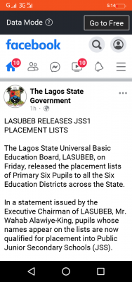 LASUBEB releases JSS1 placement lists