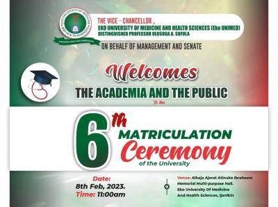 Eko University of Med & Health Science notice of 6th matriculation ceremony