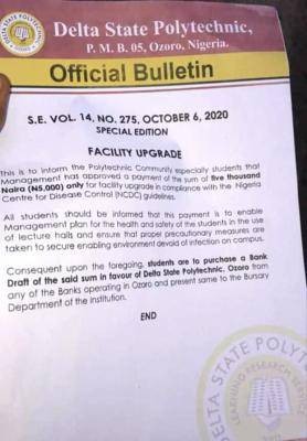 Delta State Polytechnic Ozoro Issues Facility Upgrade Notice to students