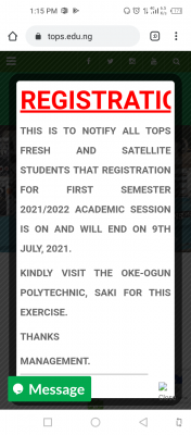 TOPS first semester registration deadline, 2021/2022