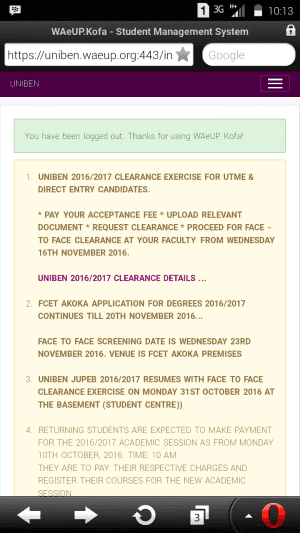 UNIBEN Resumption Date And Clearance Exercise For New Students 2016/2017