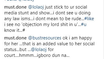 Lola OJ drags follower who said law isn