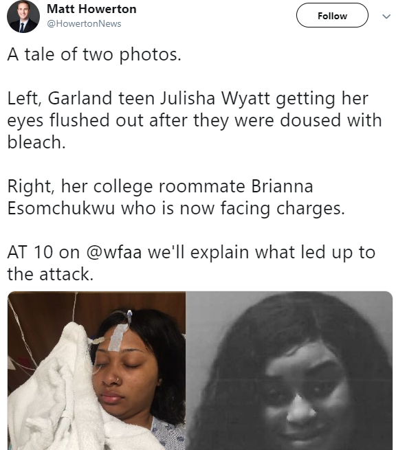 Nigerian girl schooling in Texas is arrested for pouring bleach in her roommate