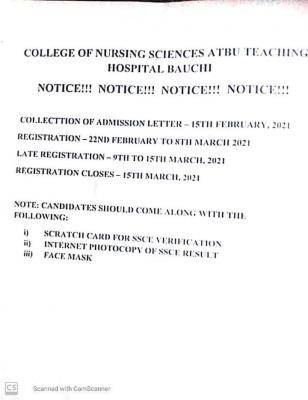 ATBU college of Nursing Science Admission list, 2020/2021