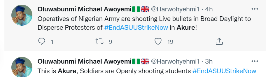 Soldiers accused of shooting at students protesting against ASUU strike in Akure to disperse them videos