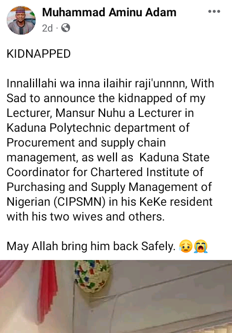 Bandits abduct lecturer and his two wives in Kaduna 