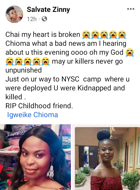 Corps member found dead with body parts missing days after she was allegedly abducted on her way to Ogun orientation camp 