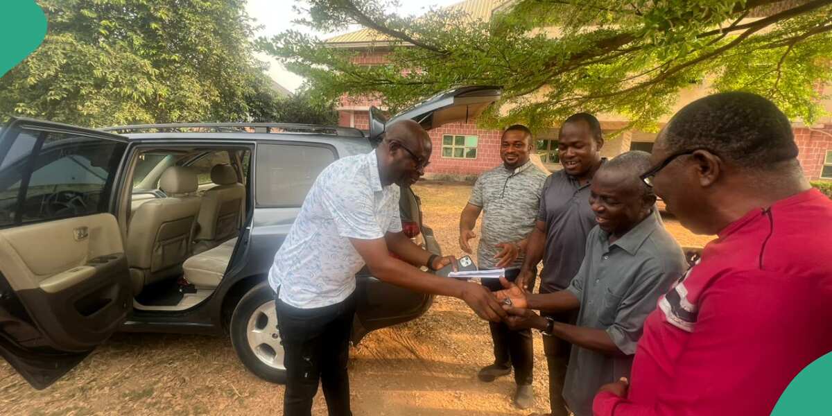 Jubilation as ex-student gifts former teacher car, N100,000 monthly fueling expenses for 1 year