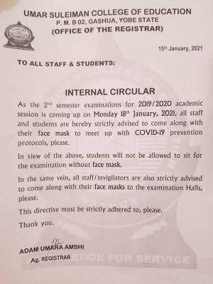 Umar Suleiman COE Resumption notice