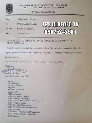 Fed Poly, Ede postpones continuation of 2nd semester examination