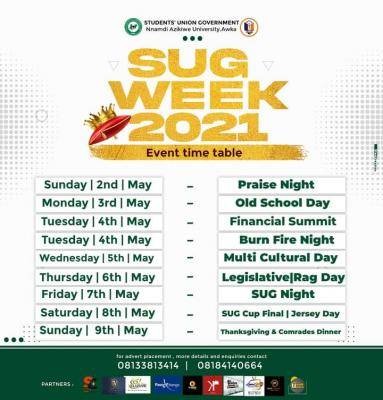 UNIZIK 2021 SUG week programme of events