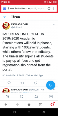 EKSU notice to students on commencement of semester exam for 2019/2020 session