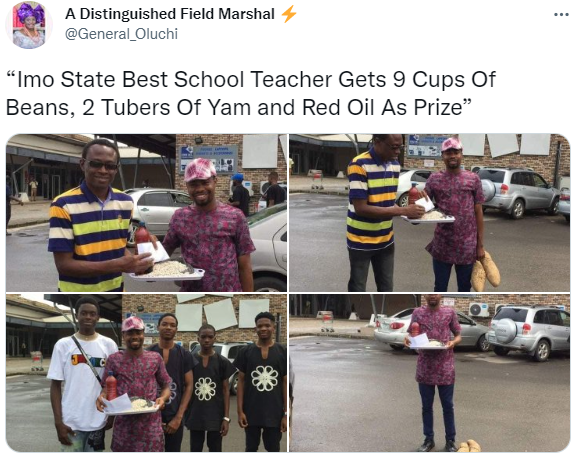 Best teacher in Imo state awarded beans and yam as reward for service