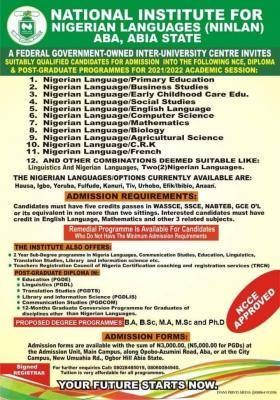 National Institute for Nigeria Languages admission for 2021/2022 session