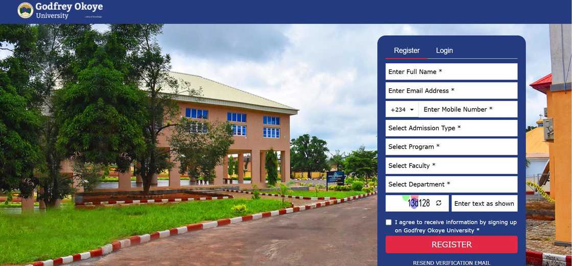 Godfrey Okoye University application portal