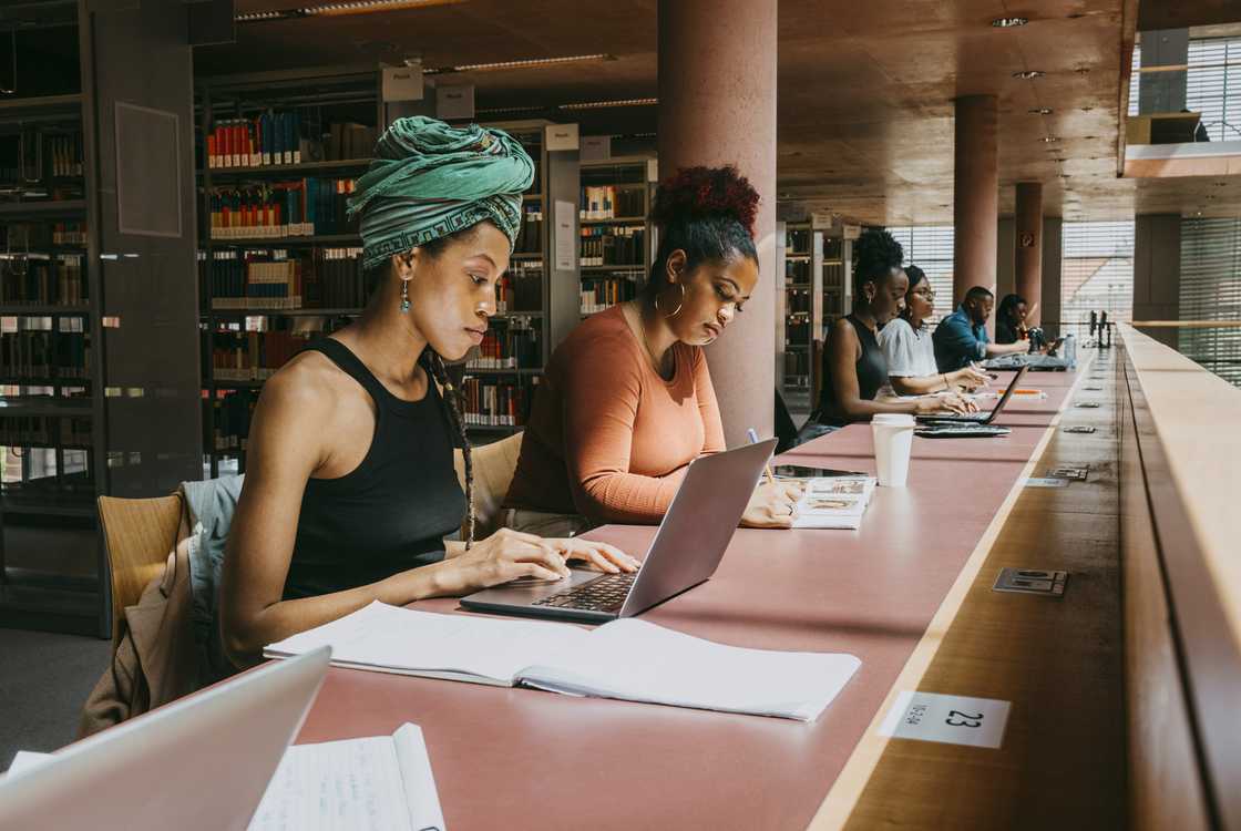 Young ladies in a library