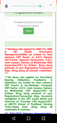 ABUTH HND, Pre-HND & ND entrance exam date for 2021/2022 session