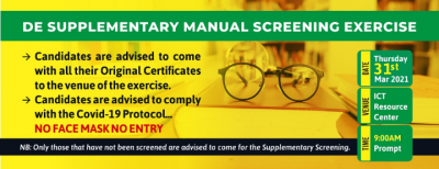 MOUAU supplementary Direct Entry manual screening for 2020/2021 session