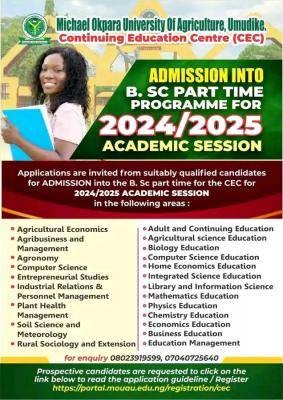 MOUAU CEC Part-time Admission form, 2024/2025