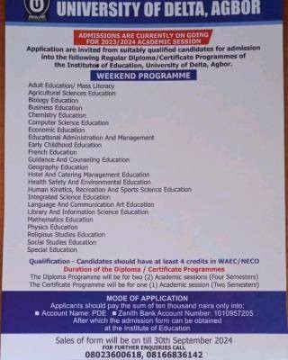 UNIDEL releases weekend programme admission form, 2024/2025