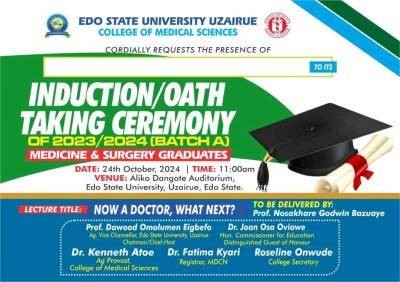 EDSU induction/oath taking ceremony of batch A MBBS graduands, 2023/2024