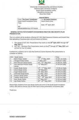 NOUN notice to students offering GST 302