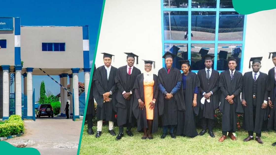 Lead City University entrance (L). The university students graduating in 2022 (R)