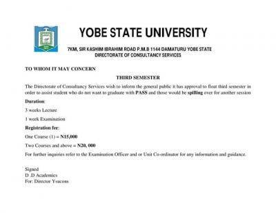 YSU notice on floating of 3rd semester for diploma students