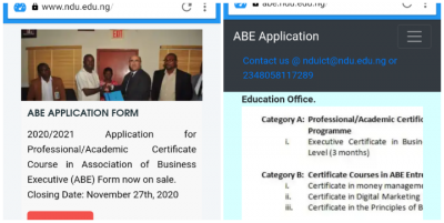 NDU Admissions into the Association of Business Executive for the 2019/2020 Academic Session