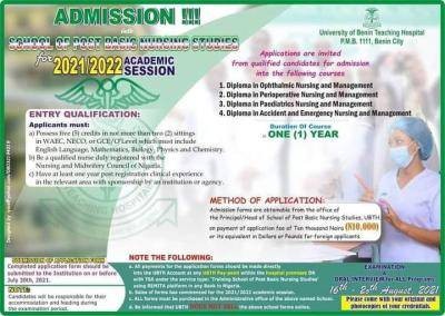 UBTH school of Post basic nursing admission, 2021/2022