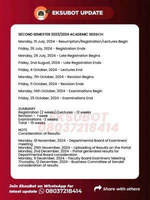 EKSU second semester academic calendar, 2023/2024 session