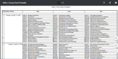 NOUN 2020_1 E-Exam Final Examination Timetable