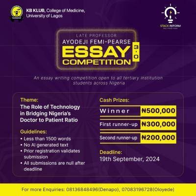 Late Professor Ayodeji Femi-Pearse Essay Competition for students of tertiary institutions