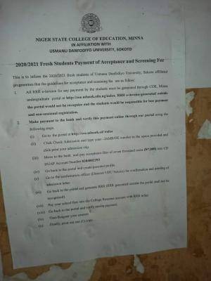 Niger state COE (UDUS affiliated) registration procedure for newly admitted students