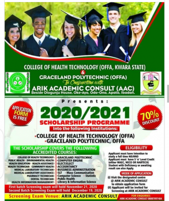 College of Health Technology and Graceland Polytechnic, Offa scholarship for 2020/2021