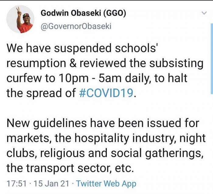 Edo state suspends schools resumption indefinitely